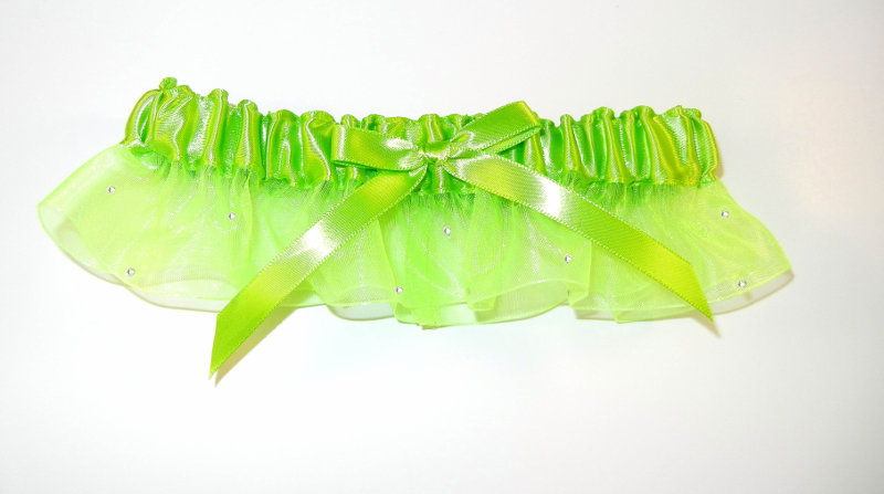 Lime Green Garter with Crystals